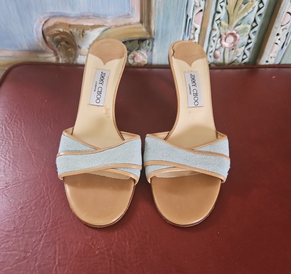 FIRM on Price,,, Jimmy Choo Tan and Cream Mules with Sophisticated Design